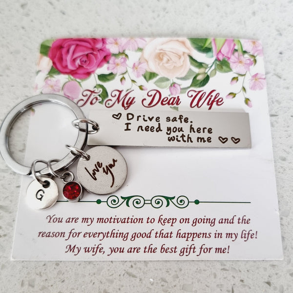 Personalized Drive Safe Keychain with love you charm for wife HNS Studio Canada