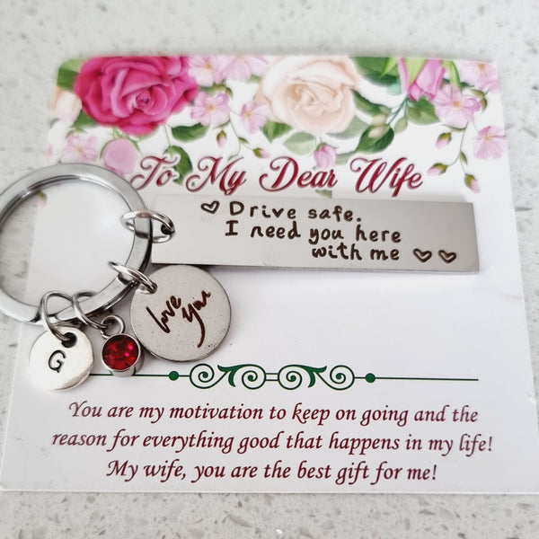 Personalized Drive Safe Keychain with love you charm for wife HNS Studio Canada