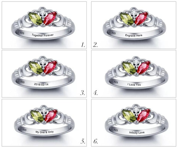 Personalized Sterling Silver Two Birthstones Claddagh Ring HNS Studio Canada