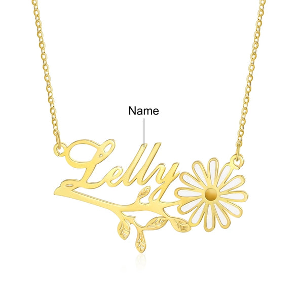 Name Necklace with Daisy Flower HNS Studio Canada