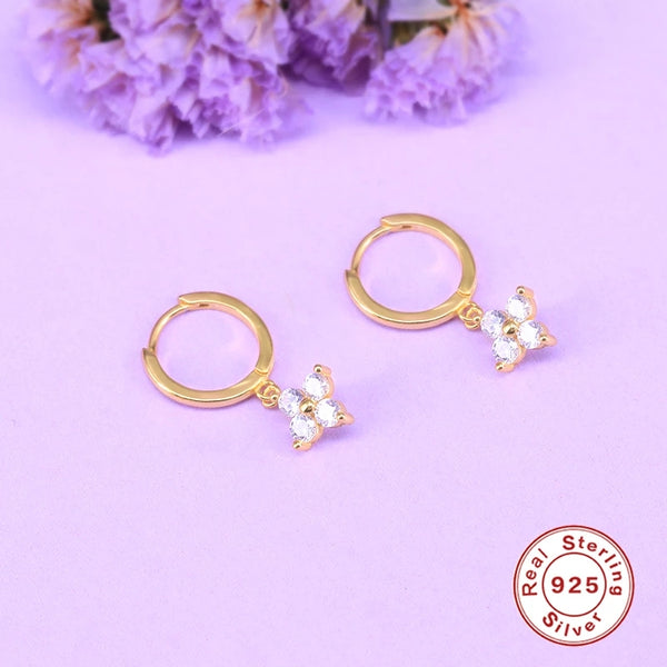 Flower CZ dangle hoop earrings
