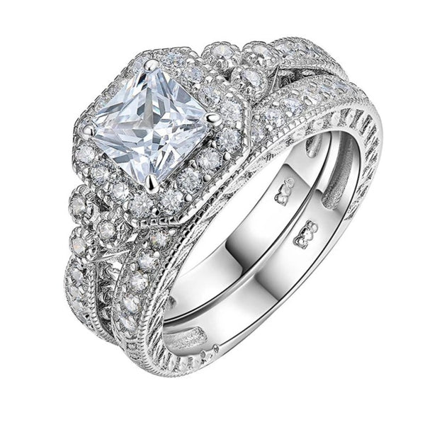 1.2 Carats Radiant Cut Eternity Sterling Silver Ring Set HNS Studio Canada