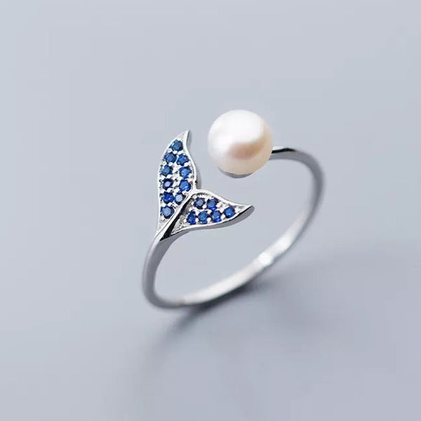 Sterling Silver Mermaid Tail and Pearl Adjustable Ring HNS Studio Canada