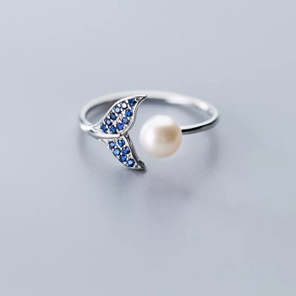 Sterling Silver Mermaid Tail and Pearl Adjustable Ring HNS Studio Canada