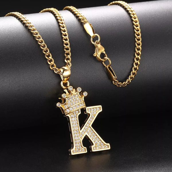 18k Gold Plated Crown Letter Necklace