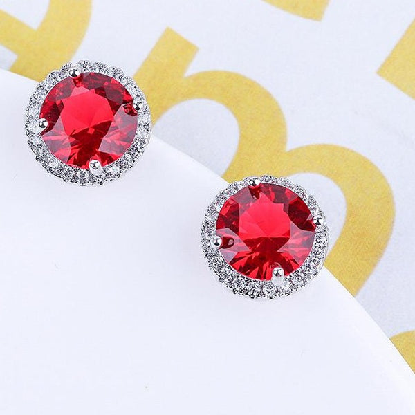 Red Halo Cubic Zirconia Stud Earrings Sterling Silver HNS Studio Canada