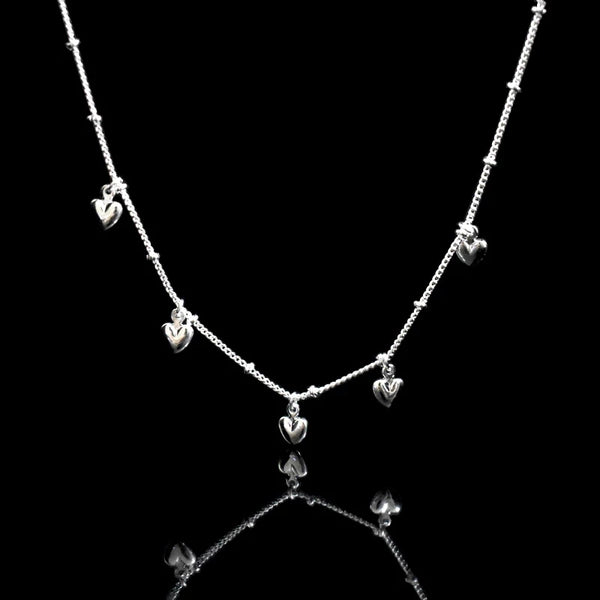 Sterling Silver puffed hanging Hearts Anklet