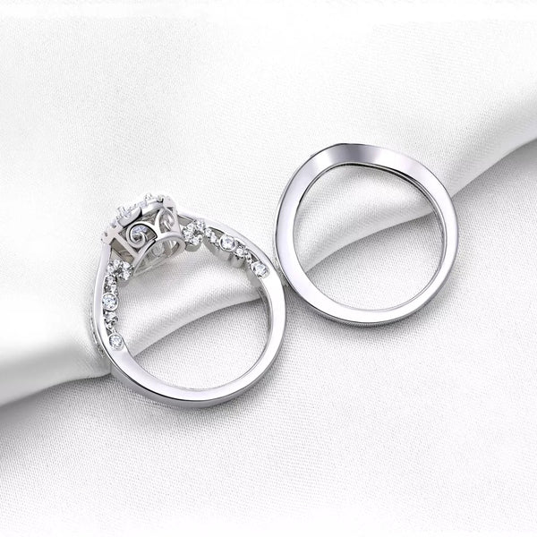 1.2 Carat Oval Shape Halo Silver Ring Set HNS Studio Canada