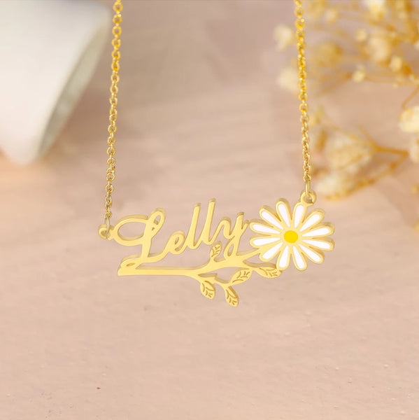Name Necklace with Daisy Flower HNS Studio Canada