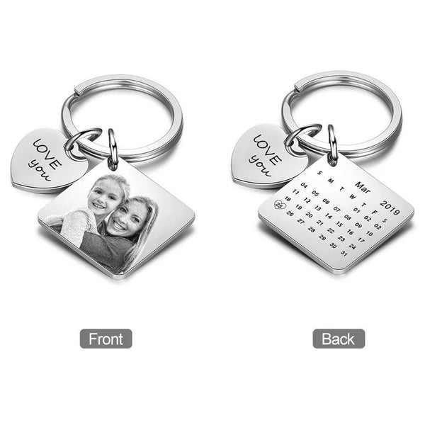 Custom Photo Calendar Keychain with Love you Charm HNS Studio Canada