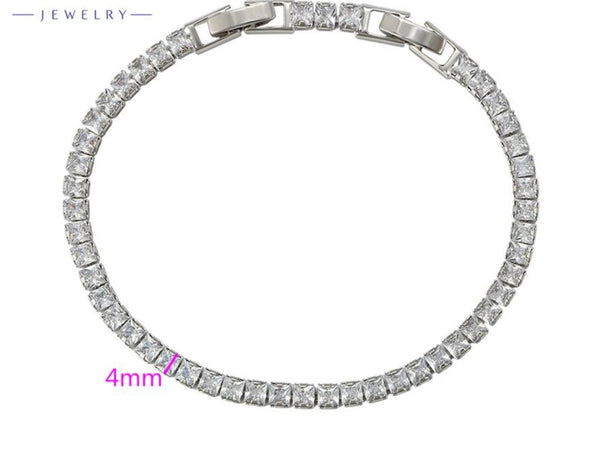 Princess Cut Tennis Silver Bracelet CZ Stones