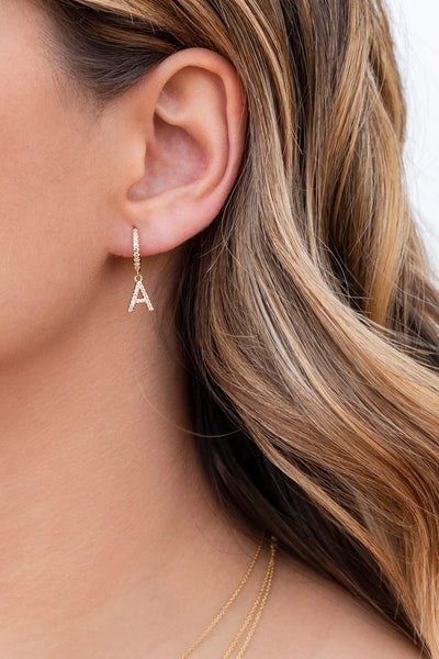 Dainty Pave CZ Initial Letter Huggie Hoop Earrings HNS Studio Canada
