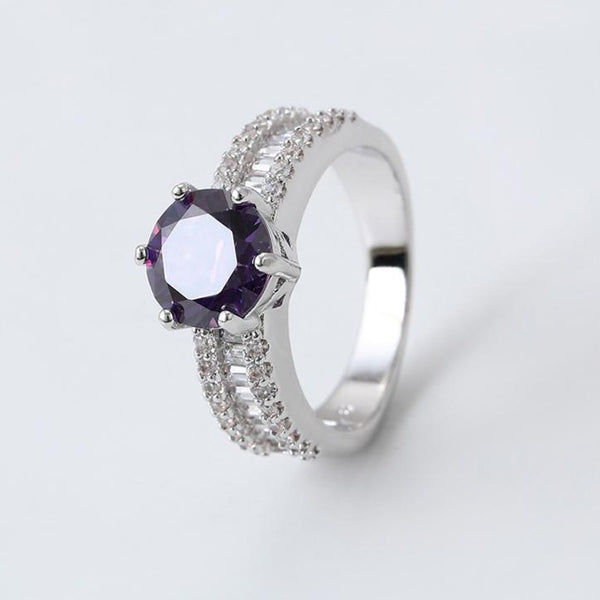 Amethyst CZ Rhodium Ring-Size 7 HNS Studio Canada