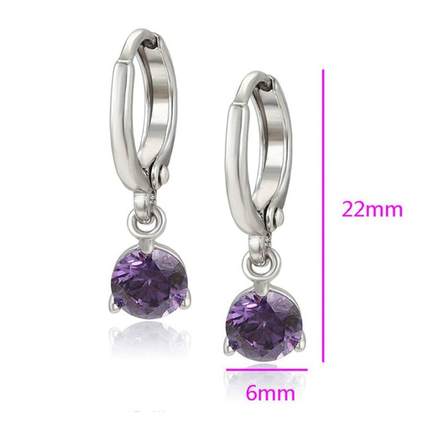 Dangling Amethyst CZ Huggie Hoop Earrings Silver