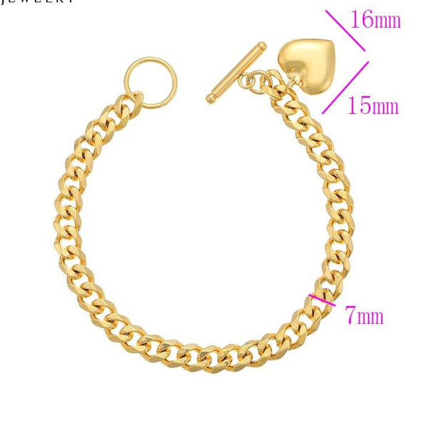 Chunky Curb Link Heart Charm Bracelet