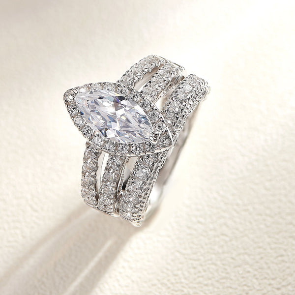 1.8 Carats Sterling Silver Women's Wedding Ring Set