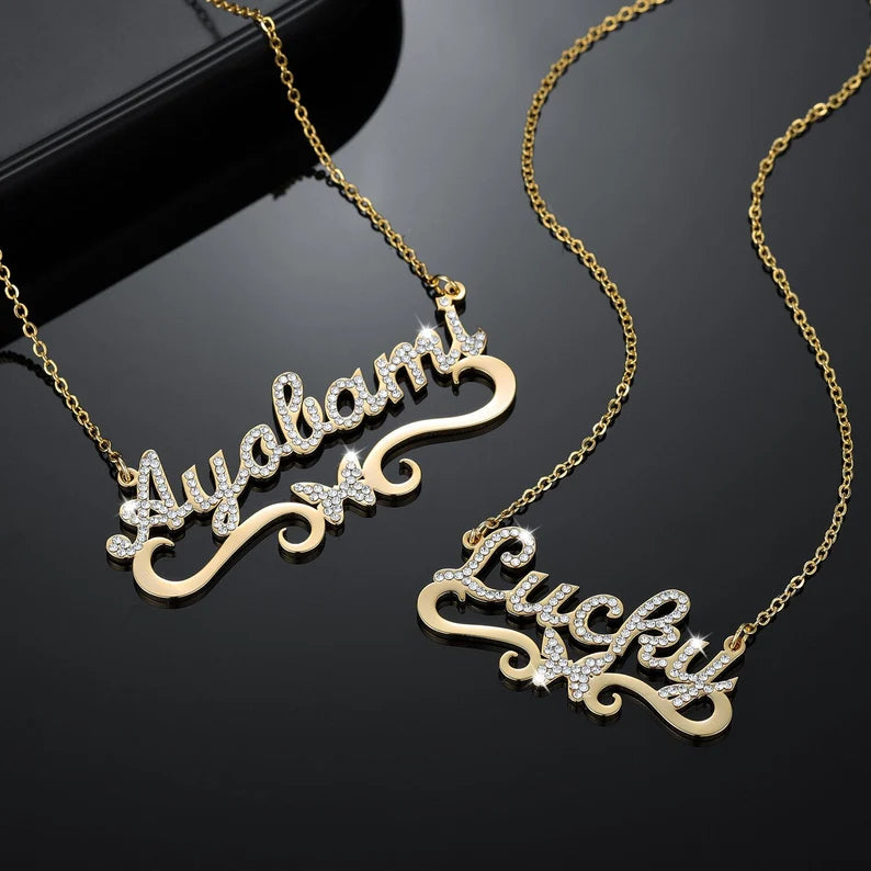 Custom Name Necklace with Bling Iced Out Butterfly