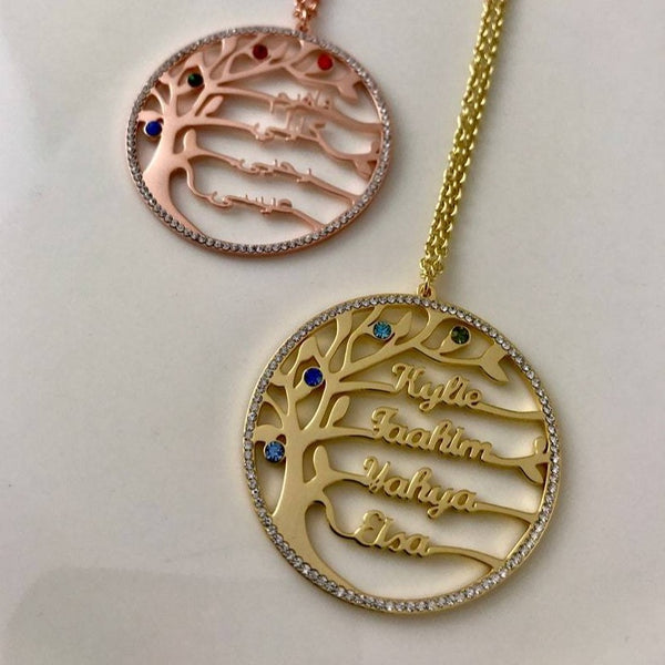 Family Tree Birthstones and Names Necklace HNS Studio Canada