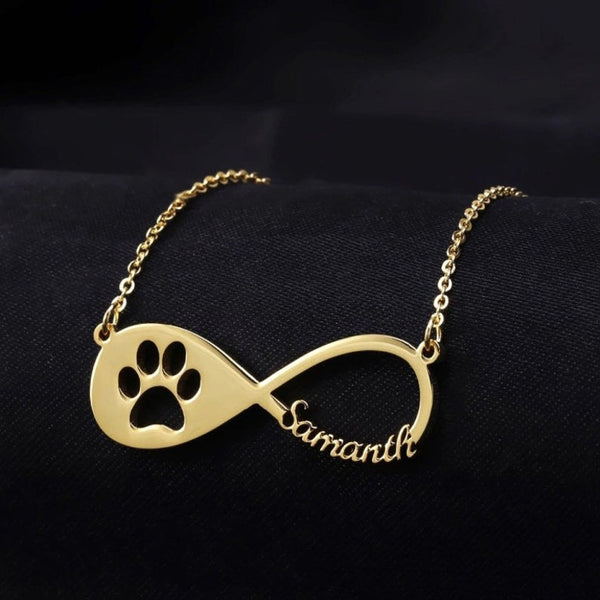 Infinity Name Necklace with Pet Paw Print HNS Studio Canada