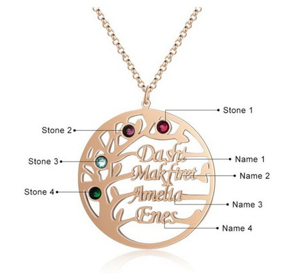 Family Tree Birthstones and Names Sterling Silver  Necklace HNs Studio Canada