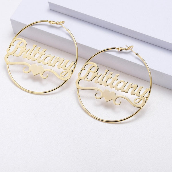 Personalized Hoop Name Earrings with Heart  HNS Studio Canada