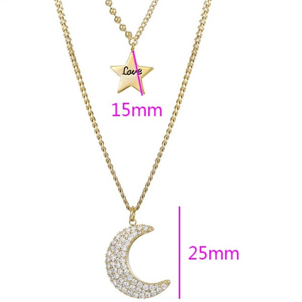 Gold Layered Moon and Star Necklace HNS Studio Canada
