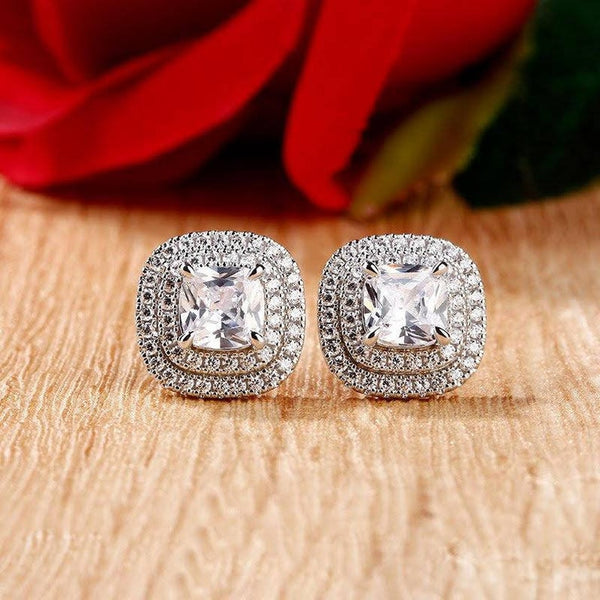 Cushion Cut Moissanite Double Halo Earring Studs HNS Studio Canada