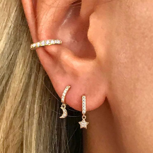 Moon and Star Hoop Earrings