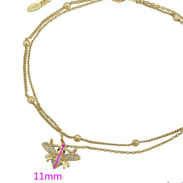 14k Gold Filled Honey Bee Charm Two Layers Anklet HNS Studio Canada