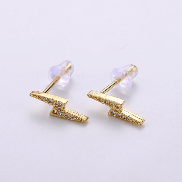 Dainty CZ Lightning Bolt Stud Earrings