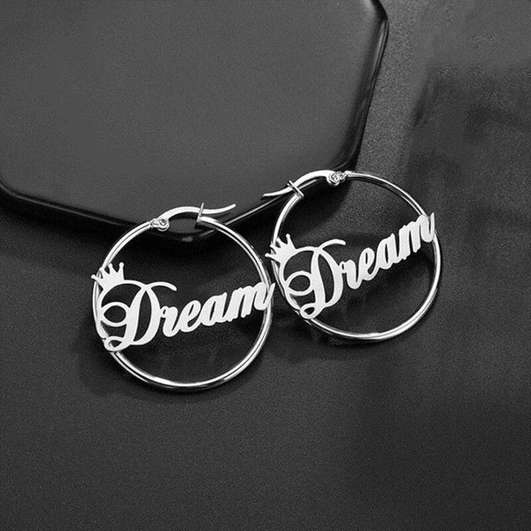 Personalized Hoop Name Earrings with Crown HNS Studio Canada