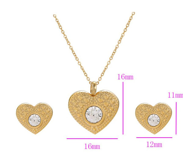 Gold Heart Necklace and Earrings Set HNS Studio  Canada