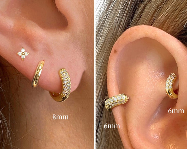 Paved Sterling Silver Huggie Hoop Earrings with Cubic Zirconia HNS Studio Canada