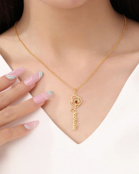 Rose Name necklace with Birthstone