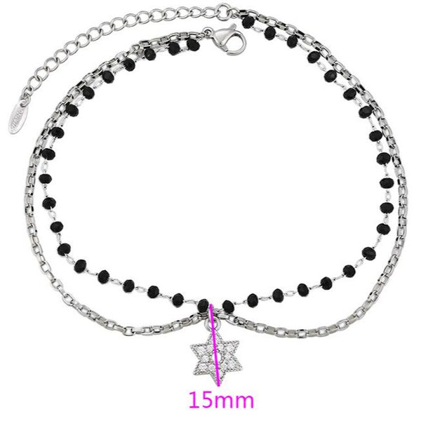 Two Layers Silver and Black Anklet with Star Charm HNS Studio Canada