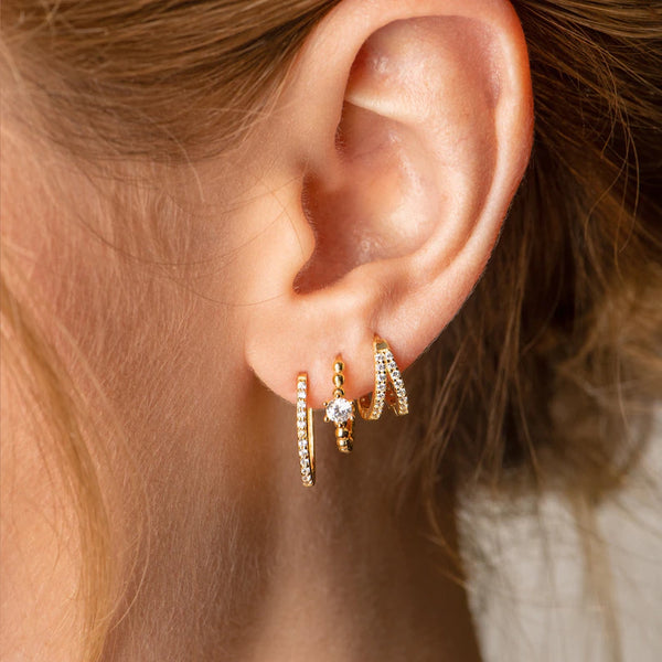 Double Pave Hoop Earrings-Sterling Silver