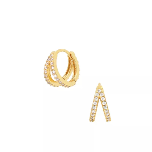 Double Pave Hoop Earrings-Sterling Silver