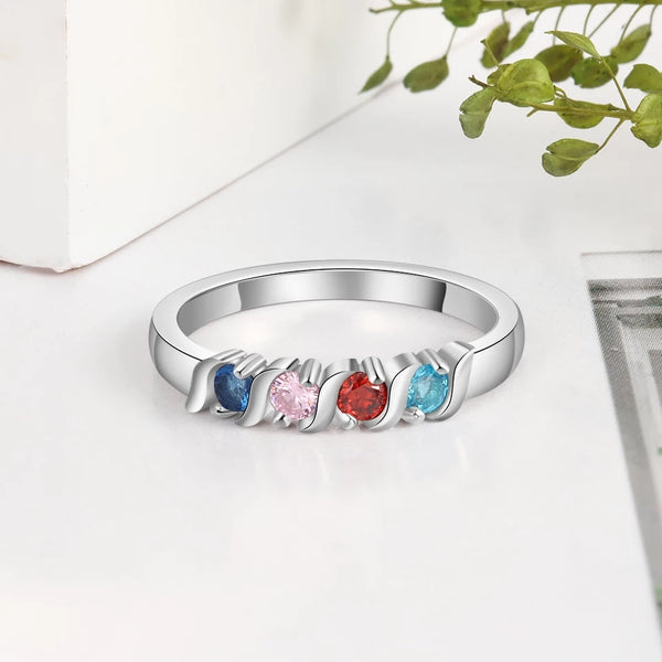 Four Birthstones Personalized Family Ring - HNS Studio
