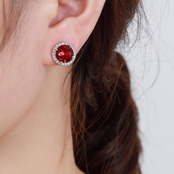 Red Halo Cubic Zirconia Stud Earrings Sterling Silver HNS Studio Canada