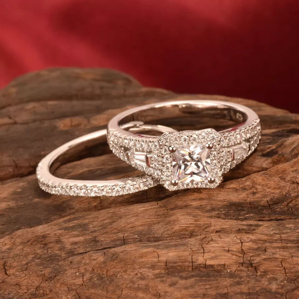 Radiant Cut Eternity Sterling Silver Ring Set  HNs Studio Canada