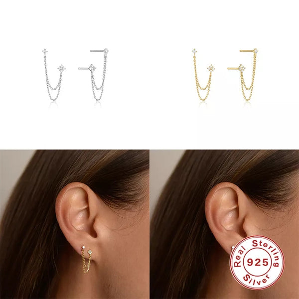 925 Sterling Silver Chain Earrings for Double Piercing HNS Studio Canada