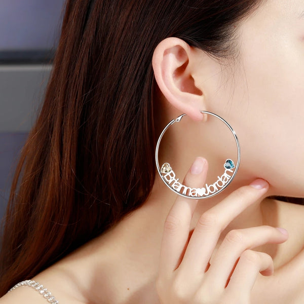 Personalized Hoops with Two Names and Birthstones HNS Studio Canada