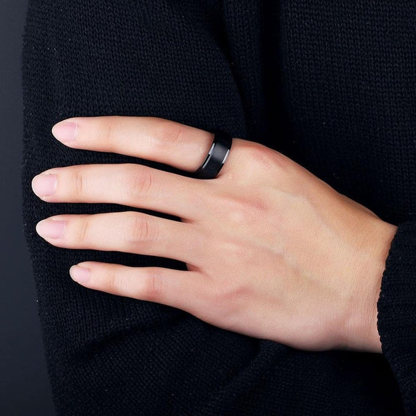 Personalized Engrave Ring for Men Black Stainless Steel HNS Studio Canada