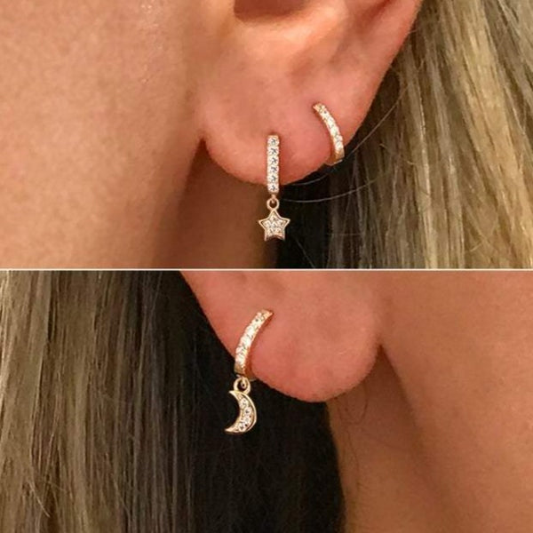 Moon and Star Hoop Earrings