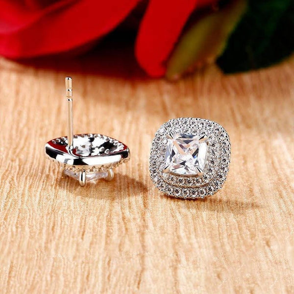Cushion Cut Moissanite Double Halo Earring Studs HNS Studio Canada