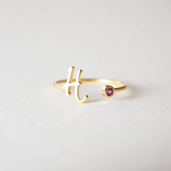 Personalized Initial Birthstone Ring HNS Studio Canada