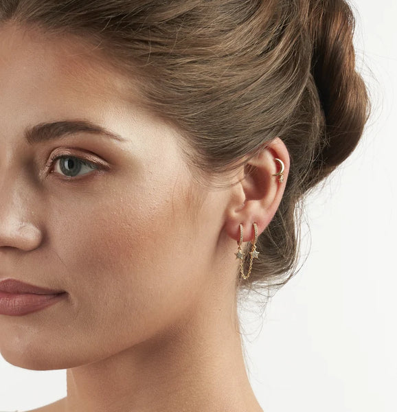 Star Hoops Chain Earrings for Double Piercing HNS Studio Canada