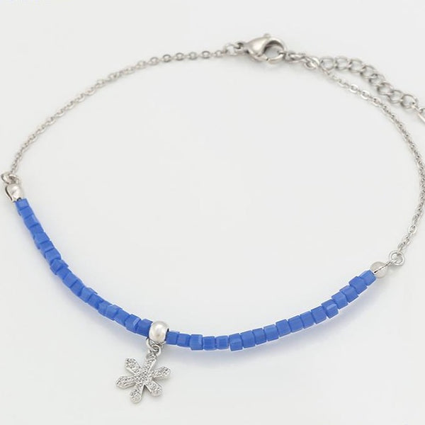 Blue Beads Anklet with Snow Flake Charm HNS Studio Canada