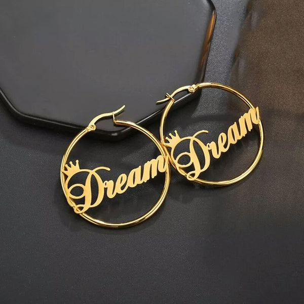 Personalized Hoop Name Earrings with Crown HNS Studio Canada