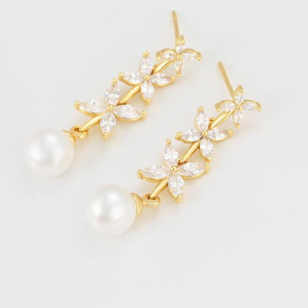 Gold Pearl drop earrings HNS Studio Canada